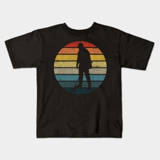 Metal detector Silhouette On A Distressed Retro Sunset graphic Kids T-Shirt